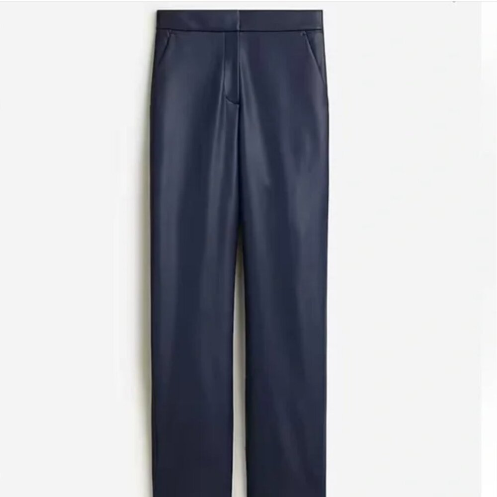 NWT J. Crew Tall Kate straight-leg pant in faux leather navy!
